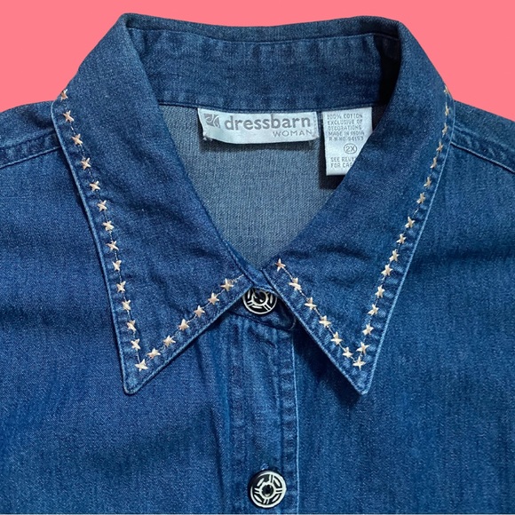 🌈4/$20🌈 Vintage 90s/Y2K CAT Applique Star Embroidered Kitsch Denim Shirt 2X - Picture 2 of 13